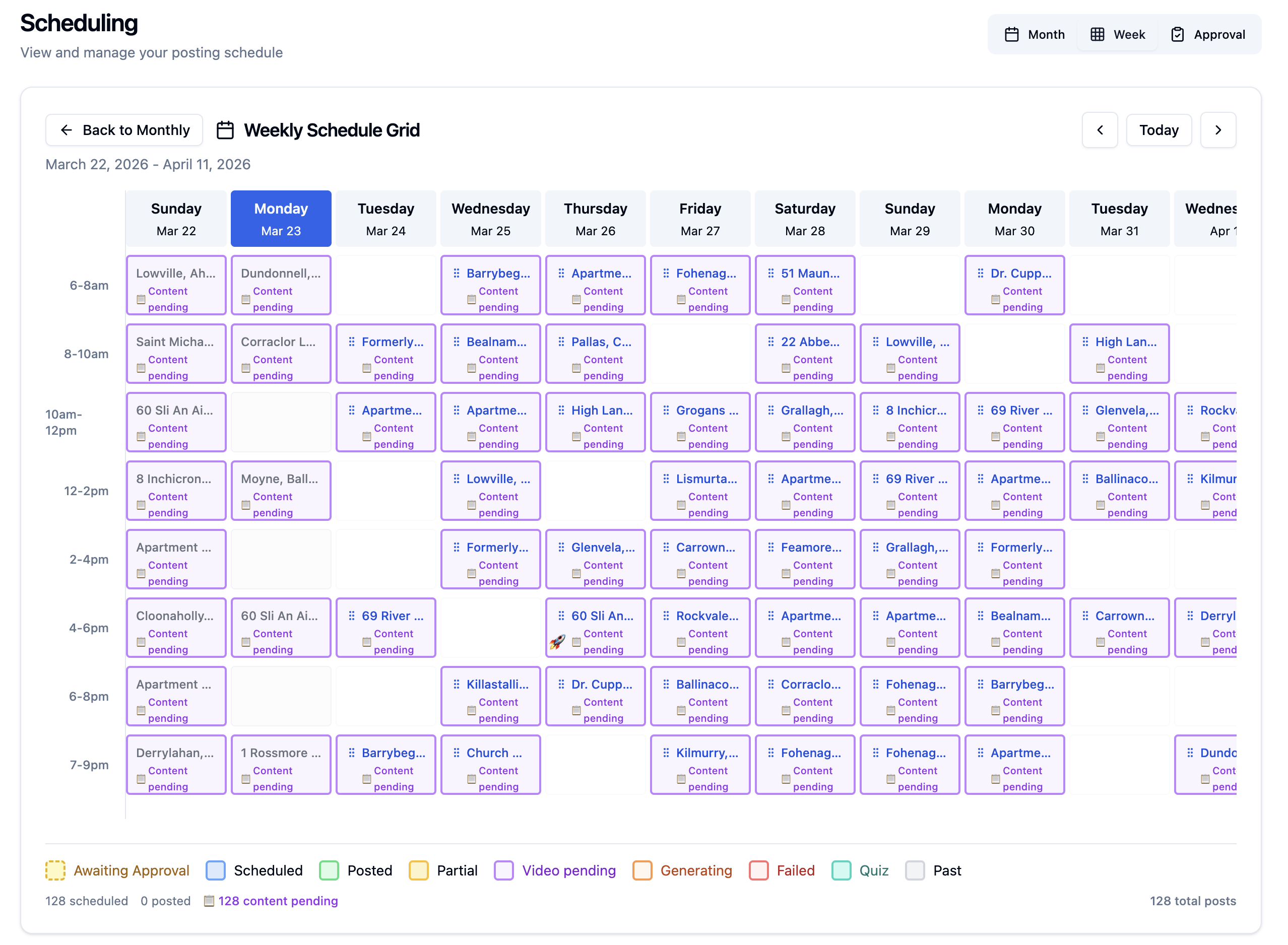 Smart scheduling calendar with posts