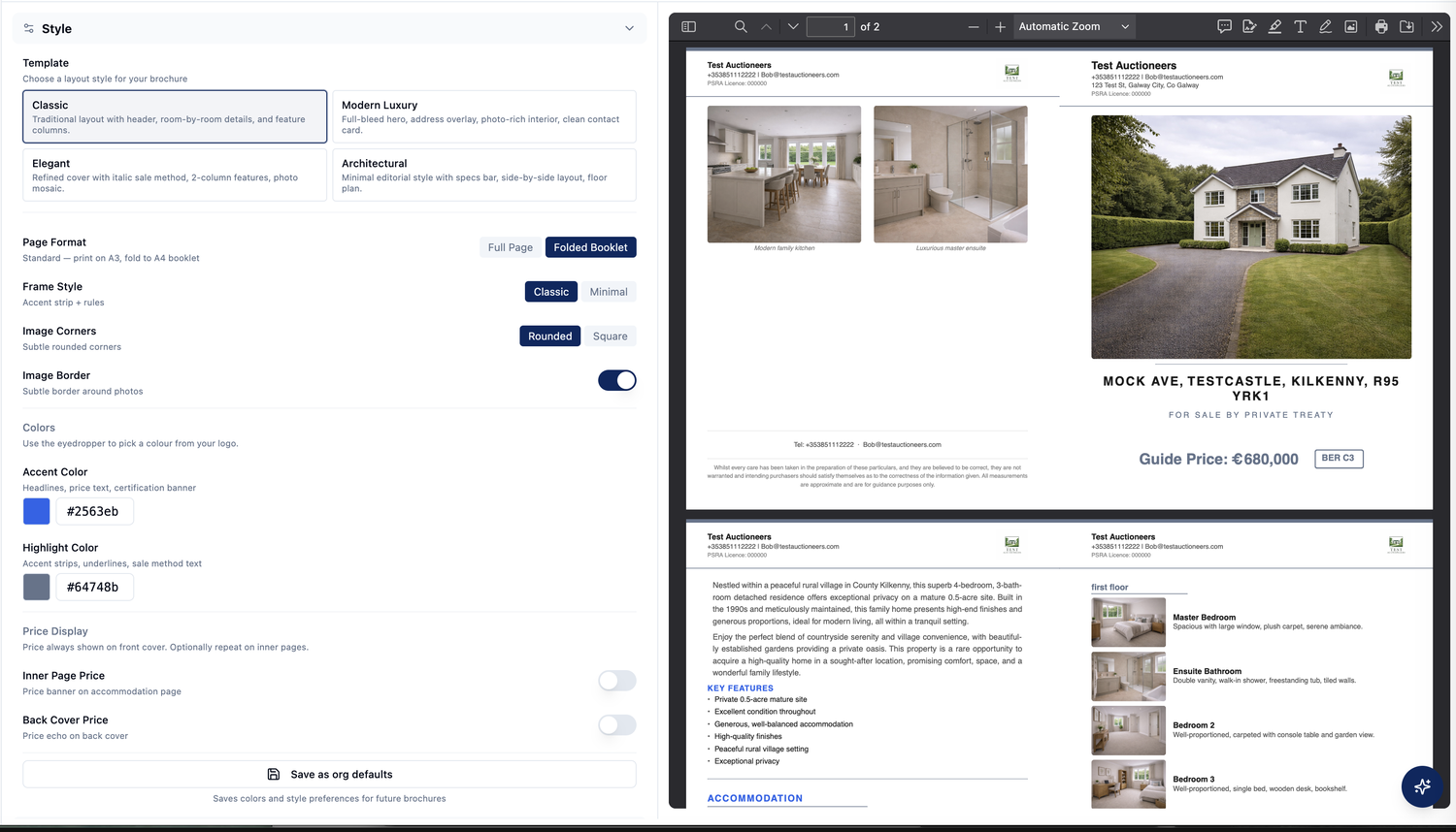Flyer generator with style controls and live PDF preview